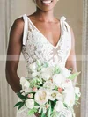 Lace V-neck Trumpet/Mermaid Court Train Appliques Lace Wedding Dresses #UKM00023577