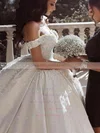 Satin Off-the-shoulder Ball Gown Floor-length Flower(s) Wedding Dresses #UKM00023583