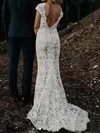 Trumpet/Mermaid V-neck Lace Sweep Train Wedding Dresses #UKM00023590