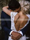 Lace V-neck Trumpet/Mermaid Sweep Train Lace Wedding Dresses #UKM00023590