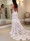 Lace Scoop Neck Trumpet/Mermaid Sweep Train Appliques Lace Wedding Dresses #UKM00023598