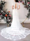 Lace Tulle Scoop Neck Sheath/Column Sweep Train Appliques Lace Wedding Dresses #UKM00023605