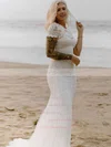 Lace Tulle Scoop Neck Sheath/Column Sweep Train Appliques Lace Wedding Dresses #UKM00023605