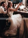 Tulle V-neck A-line Floor-length Appliques Lace Wedding Dresses #UKM00023606