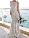 Trumpet/Mermaid Scoop Neck Lace Floor-length Wedding Dresses #UKM00023611