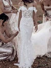 Trumpet/Mermaid Off-the-shoulder Tulle Sweep Train Wedding Dresses With Appliques Lace #UKM00023614