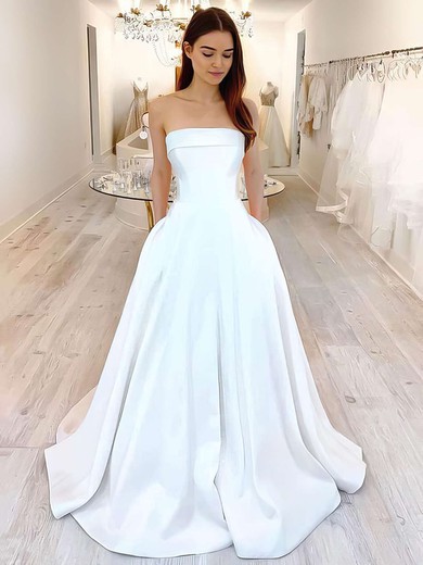 Ball Gown Straight Satin Sweep Train Wedding Dresses With Pockets #UKM00023617