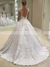 Satin V-neck Ball Gown Detachable Appliques Lace Wedding Dresses #UKM00023618