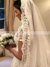 Lace Scoop Neck A-line Sweep Train Appliques Lace Wedding Dresses #UKM00023621
