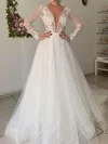 Ball Gown/Princess Illusion Tulle Court Train Wedding Dresses With Appliques Lace #UKM00023624