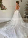 Tulle Scoop Neck Princess Court Train Appliques Lace Wedding Dresses #UKM00023624
