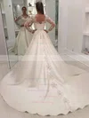 Satin V-neck Ball Gown Sweep Train Appliques Lace Wedding Dresses #UKM00023626