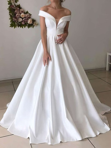 Ball Gown/Princess Off-the-shoulder Satin Floor-length Wedding Dresses #UKM00023628