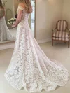 Ball Gown/Princess Off-the-shoulder Lace Sweep Train Wedding Dresses With Buttons #UKM00023637