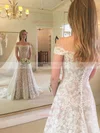 Lace Off-the-shoulder A-line Sweep Train Buttons Wedding Dresses #UKM00023637