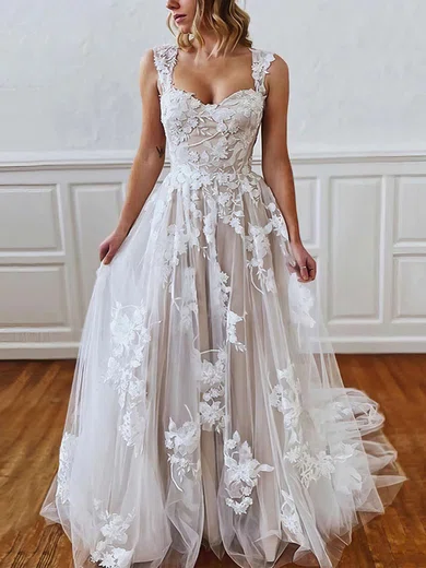 Ball Gown/Princess Sweetheart Tulle Sweep Train Wedding Dresses With Appliques Lace #UKM00023638