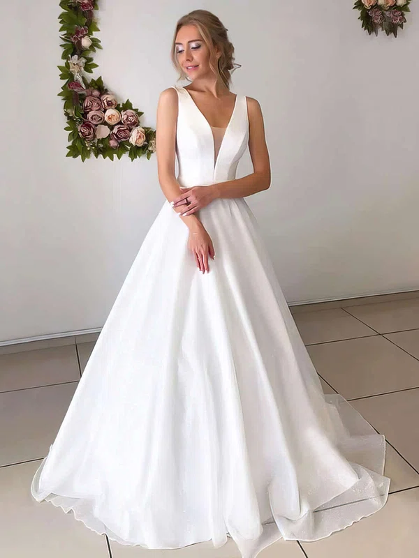 Ball Gown V-neck Chiffon Floor-length Wedding Dresses #UKM00023641