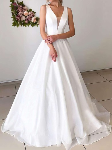 Ball Gown/Princess V-neck Chiffon Floor-length Wedding Dresses #UKM00023641