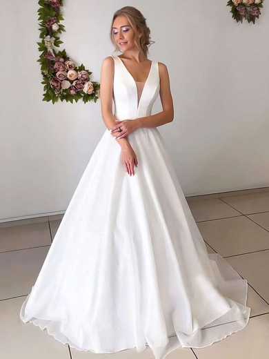 Sequined V-neck Ball Gown Floor-length Wedding Dresses #UKM00023641