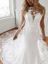 Trumpet/Mermaid Illusion Tulle Chapel Train Wedding Dresses With Appliques Lace #UKM00023644