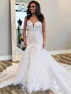 Tulle Sweetheart Trumpet/Mermaid Court Train Appliques Lace Wedding Dresses #UKM00023645