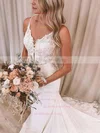 Stretch Crepe V-neck Trumpet/Mermaid Court Train Appliques Lace Wedding Dresses #UKM00023648