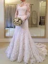 Trumpet/Mermaid High Neck Tulle Sweep Train Wedding Dresses With Appliques Lace #UKM00023649