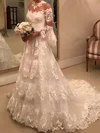 Ball Gown Illusion Tulle Sweep Train Wedding Dresses With Appliques Lace #UKM00023654