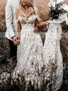 Tulle Off-the-shoulder Princess Sweep Train Appliques Lace Wedding Dresses #UKM00023656