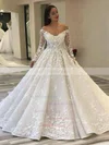 Satin Off-the-shoulder Ball Gown Court Train Flower(s) Wedding Dresses #UKM00023661