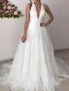 Ball Gown/Princess V-neck Tulle Sweep Train Wedding Dresses With Beading #UKM00023664