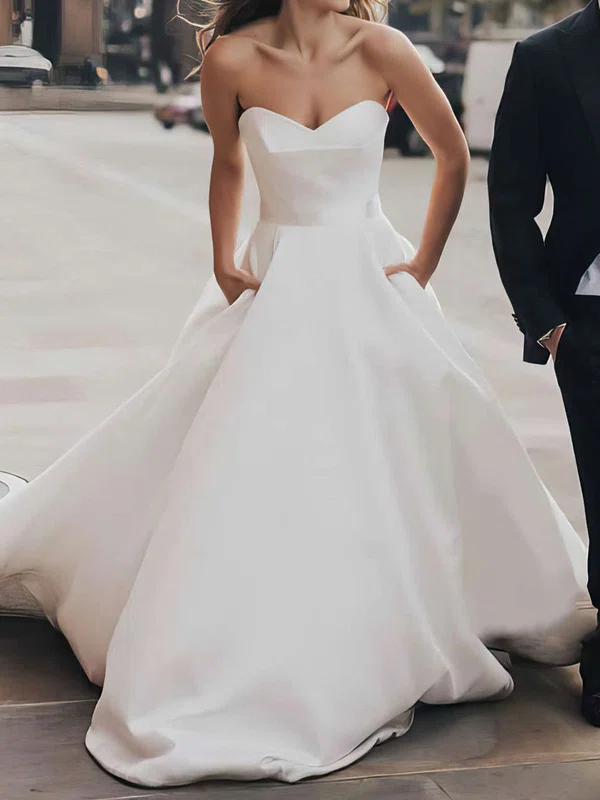 Ball Gown/Princess Sweetheart Satin Court Train Wedding Dresses With Pockets #UKM00023672