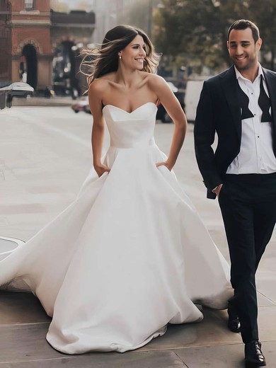 Ball Gown Sweetheart Satin Court Train Wedding Dresses With Pockets #UKM00023672