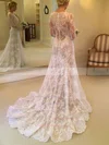 Lace Scoop Neck Trumpet/Mermaid Detachable Sashes / Ribbons Wedding Dresses #UKM00023673