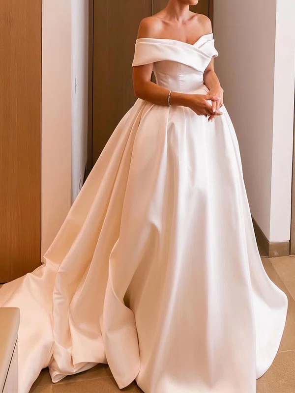 Ball Gown/Princess Off-the-shoulder Satin Court Train Wedding Dresses With Pockets #UKM00023676