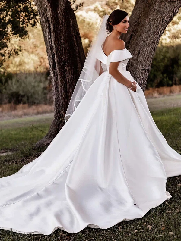 Ball Gown Off-the-shoulder Satin Court Train Wedding Dresses With