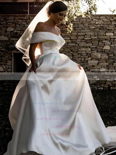 Off the Shoulder Satin Ball Gown Wedding Dress