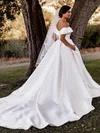Satin Off-the-shoulder Ball Gown Court Train Pockets Wedding Dresses #UKM00023676