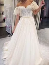 Ball Gown/Princess Off-the-shoulder Tulle Sweep Train Wedding Dresses With Appliques Lace #UKM00023678