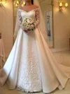 Ball Gown/Princess Off-the-shoulder Satin Sweep Train Wedding Dresses With Appliques Lace #UKM00023681