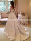 Satin Off-the-shoulder Ball Gown Sweep Train Appliques Lace Wedding Dresses #UKM00023681