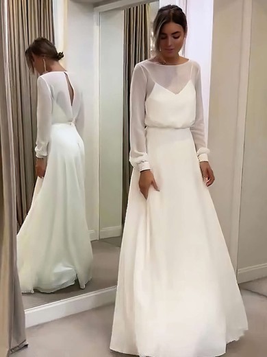 A-line Illusion Chiffon Floor-length Wedding Dresses #UKM00023682