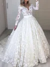 Ball Gown/Princess Illusion Lace Sweep Train Wedding Dresses With Sashes / Ribbons #UKM00023683