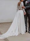 Lace Chiffon Scoop Neck A-line Sweep Train Wedding Dresses #UKM00023685