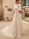 A-line Off-the-shoulder Chiffon Sweep Train Wedding Dresses With Ruffles #UKM00023686