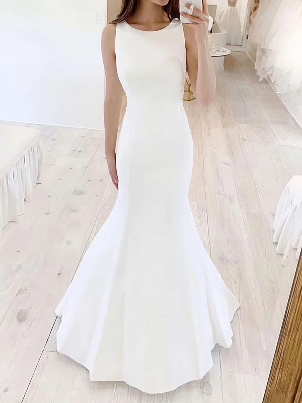 Trumpet/Mermaid Scoop Neck Satin Floor-length Wedding Dresses With Bow #UKM00023689