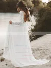 Chiffon V-neck A-line Sweep Train Lace Wedding Dresses #UKM00023692