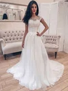Ball Gown Illusion Tulle Sweep Train Wedding Dresses With Appliques Lace #UKM00023694
