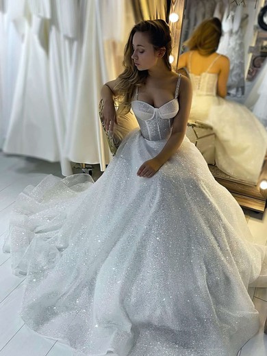 Glitter Sweetheart Princess Sweep Train Beading Wedding Dresses #UKM00023696