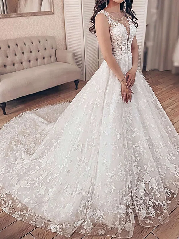 Ball Gown/Princess Illusion Lace Court Train Wedding Dresses With Beading #UKM00023698